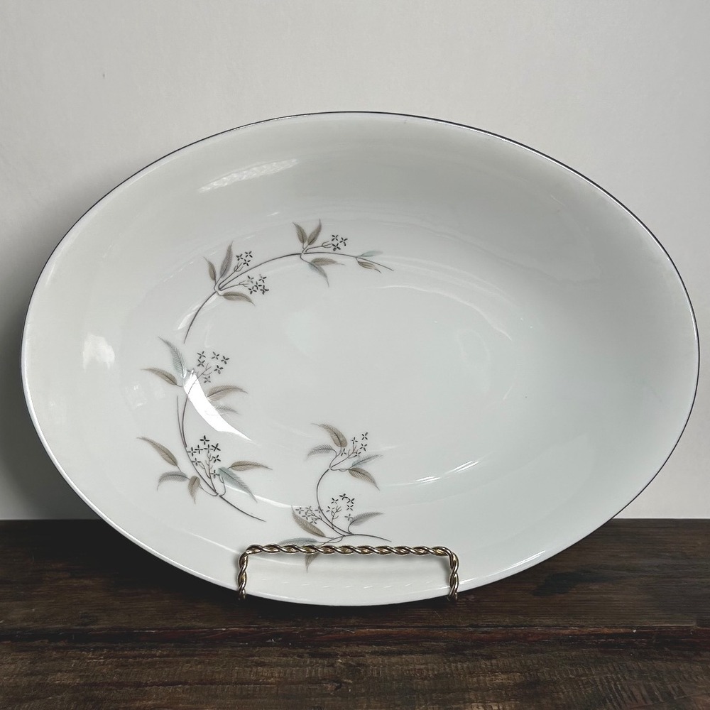 Grace China Alyson 566 Oval Vegetable Bowl Silver Trim Floral Mi Century